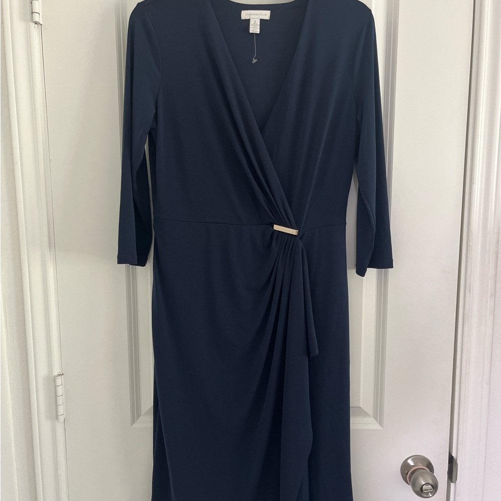 Charter Club Blue Ruched V-Neck Sheath Dress